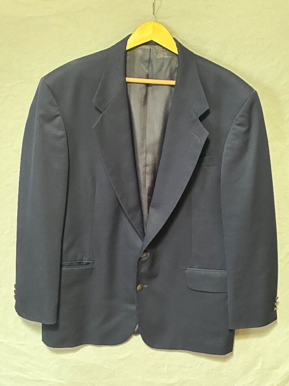 Oscar de la Renta Navy Wool Blazer 44R Classic 2 Button Old Money Vintage Preppy
